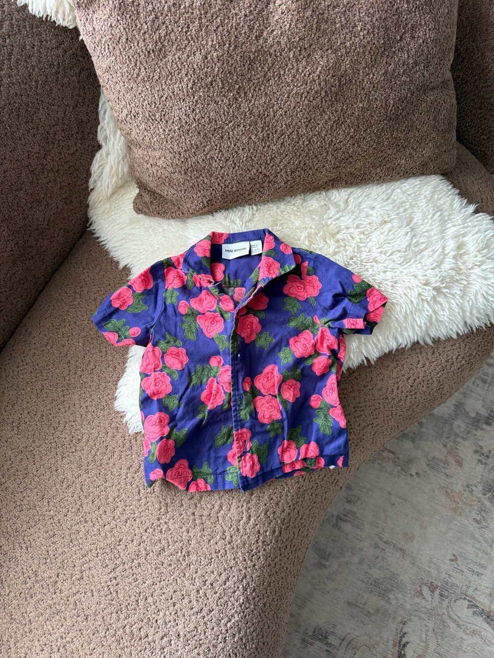 Mini Rodini ROSES AOP WOVEN Short Sleeve